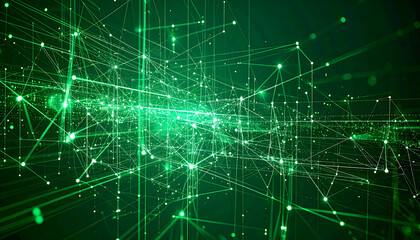 Abstract Network Visualization with Glowing Green Lines Representing Digital Data Connections against a Dark Background