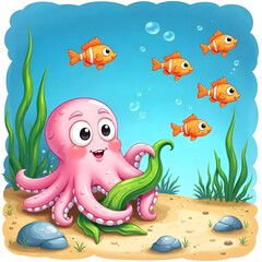 cartoon octopus with a fish