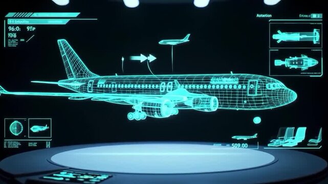 Futuristic Aircraft Design Interface: Holographic Plane Model and Component Analysis