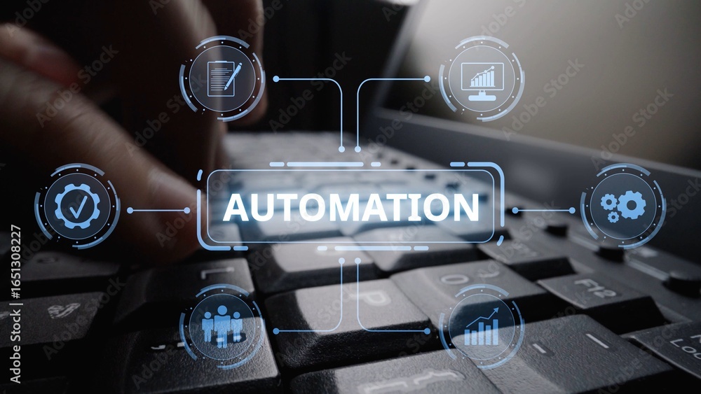 Poster modern automation drives workflow efficiency by connecting systems, people, and data. with intellige