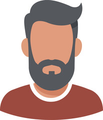 Modern flat illustration of a bearded man s head and shoulders wearing a red shirt