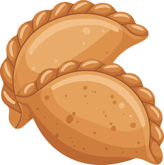 Two golden brown empanadas with crimped edges a delicious savory pastry snack isolated on a white background