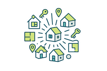 Vector illustration of home and key icons for real estate concepts
