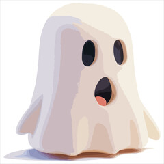 Cartoon Ghost with Two Black Eyes and a Wide Open Mouth Expressing a Startled or Surprised Facial Expression
