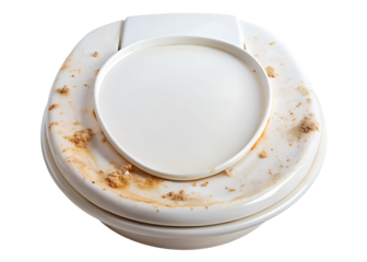 a toilet with a dirty lid and isolated on white background PNG.AI Generated.