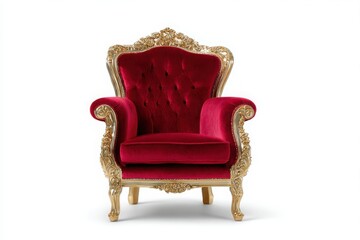 Fototapeta premium Ornate red velvet armchair isolated on white background