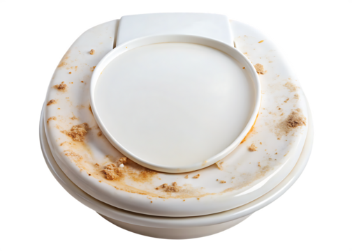 a toilet with a dirty lid and isolated on white background PNG.AI Generated.