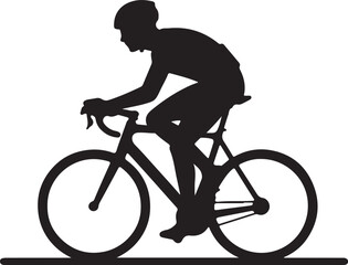 Black silhouette of a cyclist wearing a helmet riding a road bicycle road bike