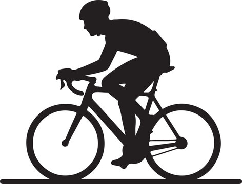 Black silhouette of a cyclist wearing a helmet riding a road bicycle road bike