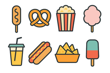 Popular snack foods in a colorful vector illustration design