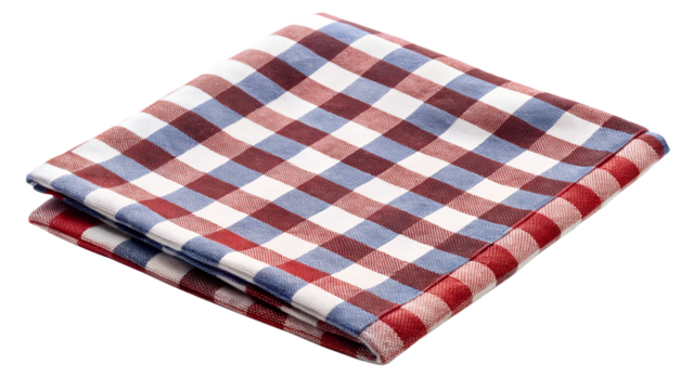 Checkered napkin isolated on transparent background with a classic gingham pattern and decorative design for kitchen
