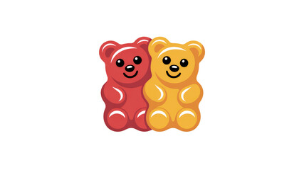 Adorable Pair of Gummy Bear Candies, Red and Yellow, Sweet Treat Illustration