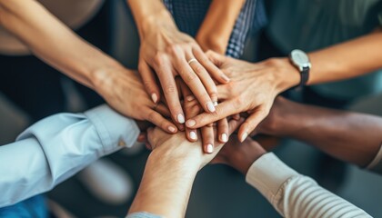 Obraz premium Diverse hands united in teamwork and collaboration.