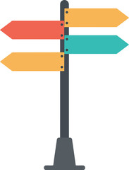 Colorful directional signpost with multiple arrows pointing in different directions indicating choices and opportunities
