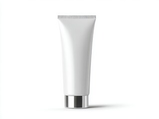 Blank white cosmetic tube with silver cap isolated on white background