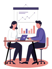 Team Discussion Office Meeting Data Chart Flat Vector