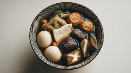 Fototapeta premium Delicious close-up shot of Oden served in bowl, Japanese cuisine, food photography.