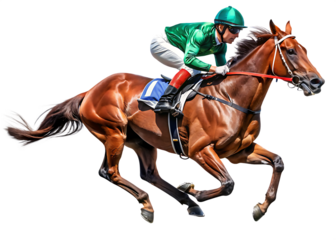 jockey and horse racing full isolated on white background PNG ,AI GENERATED