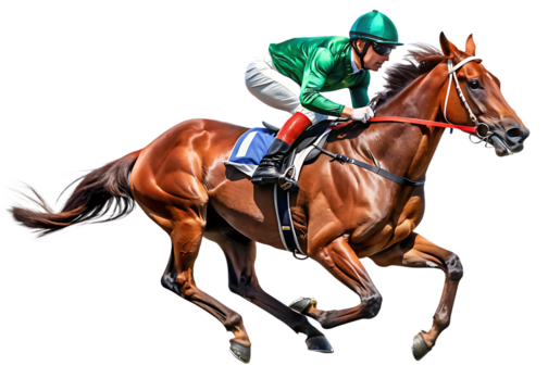 jockey and horse racing full isolated on white background PNG ,AI GENERATED