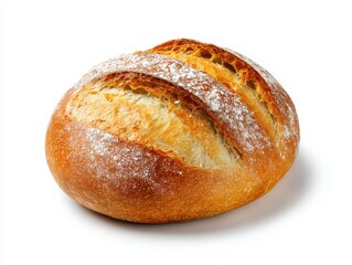 Crusty round loaf of bread isolated on white background
