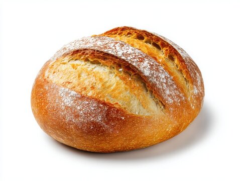 Crusty round loaf of bread isolated on white background