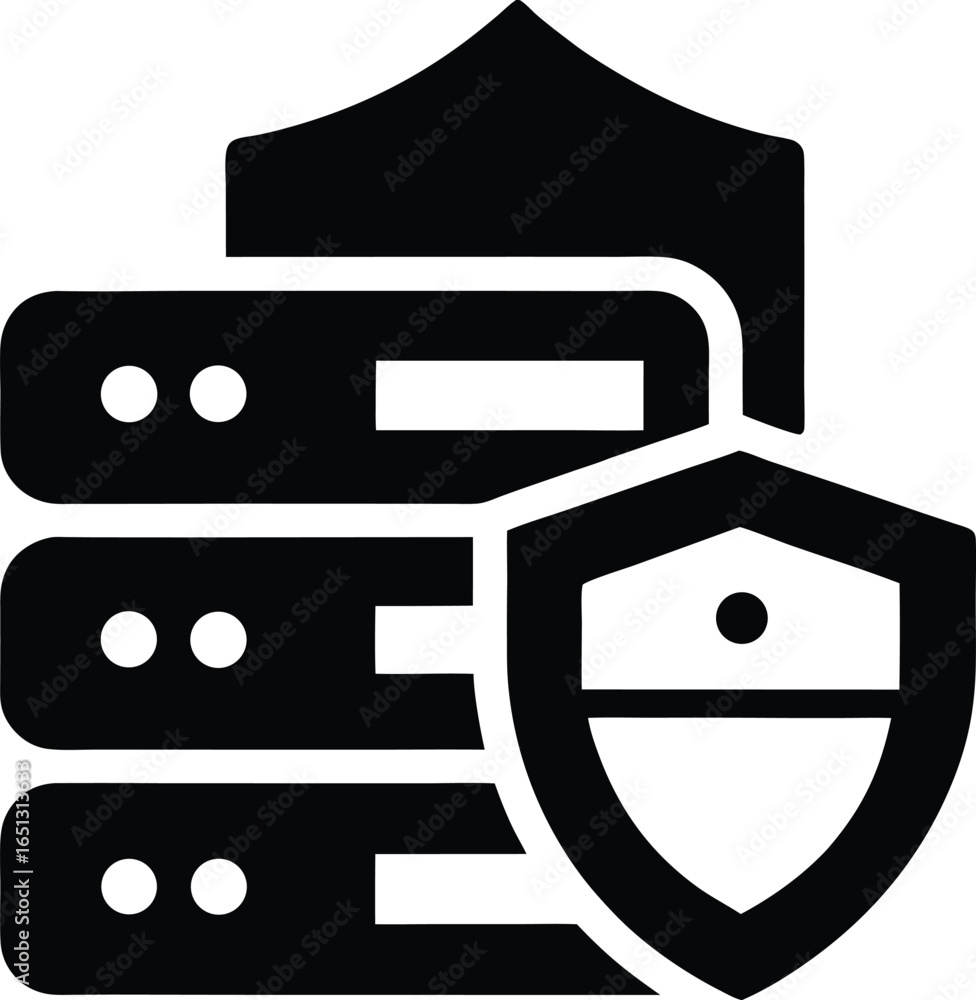 Poster server rack with shield icon representing data security and protection