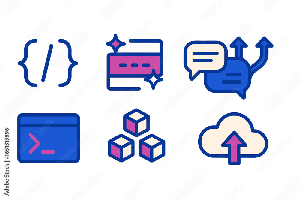 Poster modern vector illustration of coding and cloud computing symbols