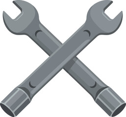 Two crossed metal wrenches on a white background symbolizing repair maintenance and mechanical work