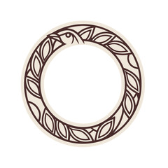 Circular emblem with bird and leaf motif circle