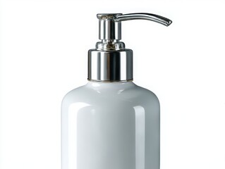 Fototapeta premium Close up of a light blue soap dispenser isolated on white background