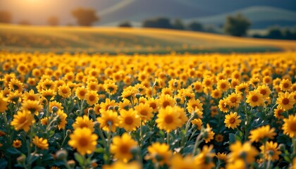 Fototapeta premium A field of bright yellow wildflowers, suggesting a vibrant springtime.