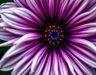 Obraz premium A close up view of a vibrant flower with numerous purple petals arranged in concentric circles around a bright blue center