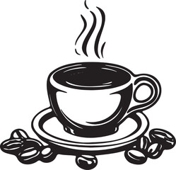 Steaming Coffee Cup with Coffee Beans  Vector Illustration