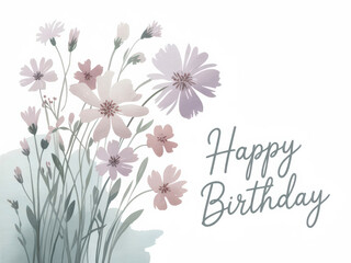 Naklejka premium Happy Birthday Card with Watercolor Wildflowers