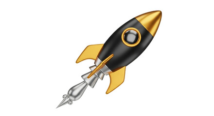 Stylized Rocket Ship Illustration on Black Background for Business Startup and Innovation Concepts in Digital Art