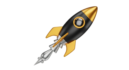 Stylized Rocket Ship Illustration on Black Background for Business Startup and Innovation Concepts in Digital Art