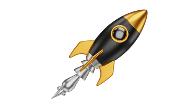 Stylized Rocket Ship Illustration on Black Background for Business Startup and Innovation Concepts in Digital Art