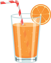 Refreshing glass of vibrant orange juice garnished with a citrus slice and a striped straw for a healthy beverage concept