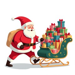 Obraz premium Jolly figure in red with sleigh full of colorful gifts