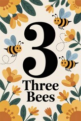 Cute Illustration of Three Bees with Flowers  
