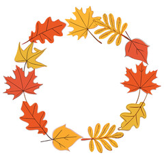 Fototapeta premium Autumn leaves circle border orange yellow fall