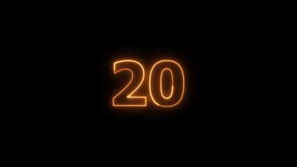 A close-up shot of the glowing neon number 20 in bright blue color on a dark background. The digits have a smooth luminous outline with a futuristic digital look, creating a countdown timer effect. - Powered by Adobe