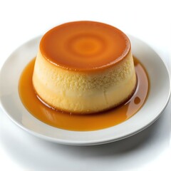 Delicious caramel flan on a white plate