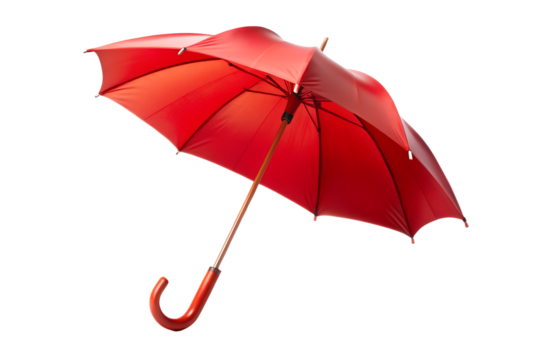 A vibrant red umbrella isolated on transparent background, providing protection from the rain and adding a pop of color to any outfit