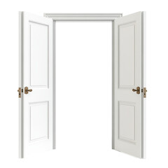 open entrance doors with handles for home interior decoration, Open entrance doors featuring modern handles, isolated on transparent background