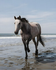 white horse on the beach