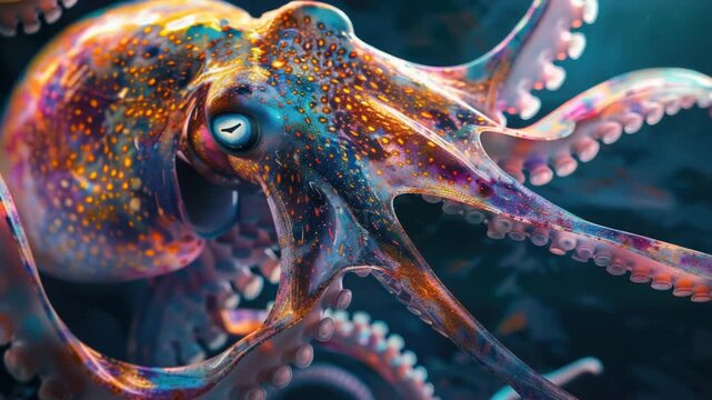 A close-up shot of an octopus's head and tentacles, showing intricate details
