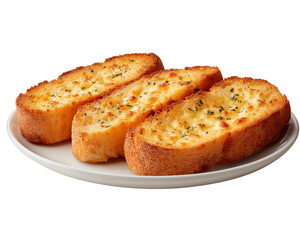 Three slices of garlic cheese bread on a plate garlic bread isolated on a transparent background