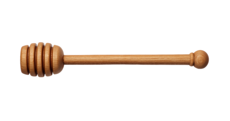 Wooden Honey Dipper Stick with Grooves and Ball End isolated on a transparent background