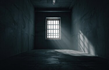 Obraz premium A dimly lit, prison-like cell